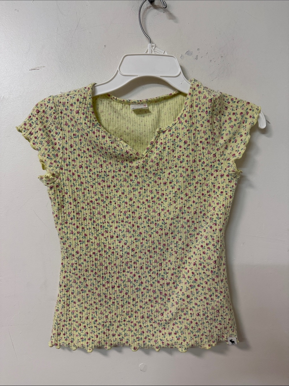 abercrombie kids Yellow Floral Ruffled Ribbed Tee